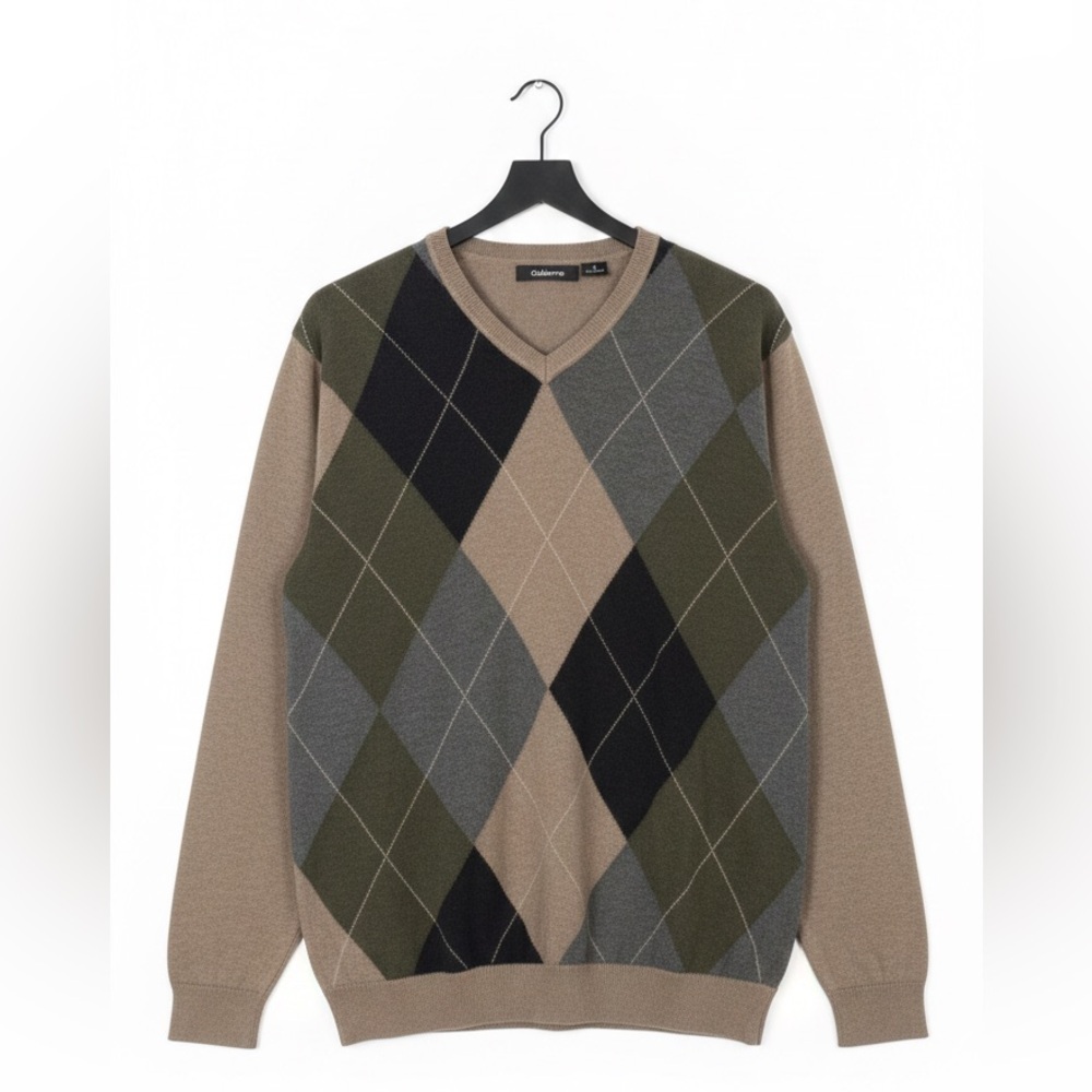 2/$30 - Claiborne Men's V-Neck Argyle Sweater - Brown, Green, and Black